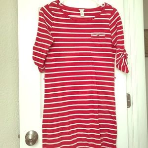 Forever21 long red striped shirt/short dress. SM.